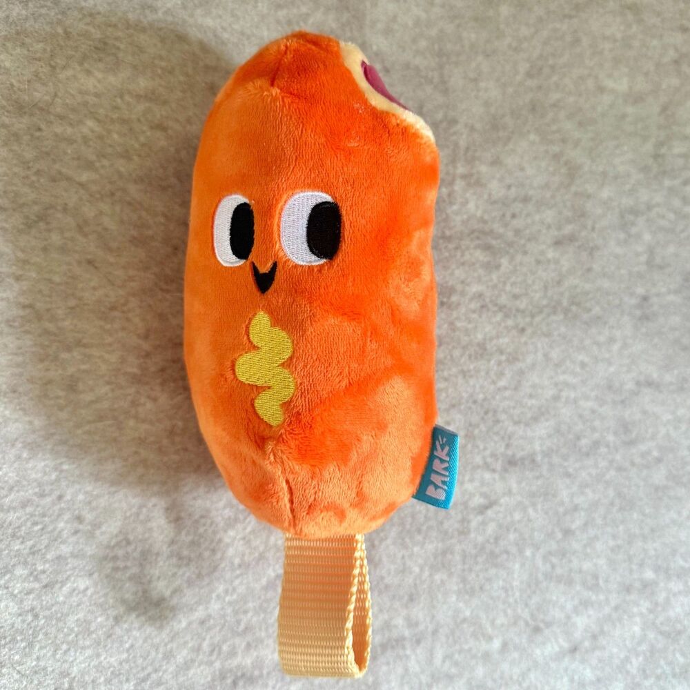 Bark Box Corn Doug corn dog squeaker crinkle plush dog toy M/L 6.5"